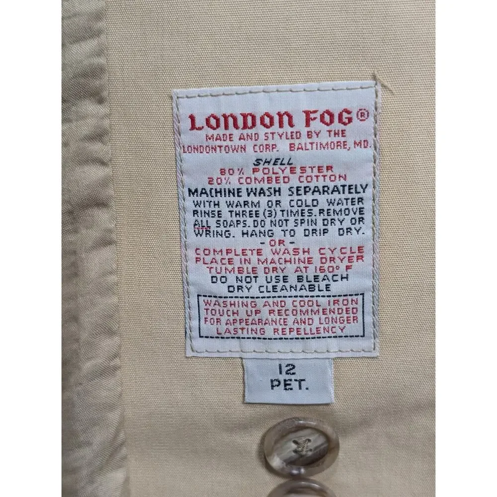 London Fog Trench Coat Womens 12 Petite Beige Tan Belted Long Rain Jacket...
